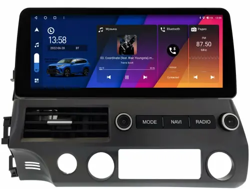 Магнитола для Honda Civic 8 4d 2005-2012 седан - Canbox H-Line 2059 монитор 12.3" QLED в стиле BMW на Android 10, ТОП-процессор, CarPlay, 4G SIM-слот