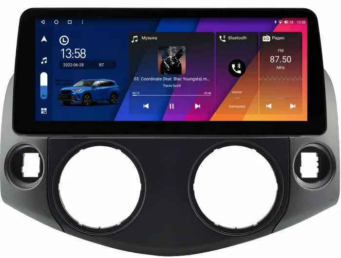 Магнитола для Toyota RAV4 30 2005-2012, Vanguard - Canbox H-Line 0213 монитор 12.3" QLED в стиле BMW на Android 10, Быстрая, ТОП-процессор, CarPlay, 4G SIM-слот