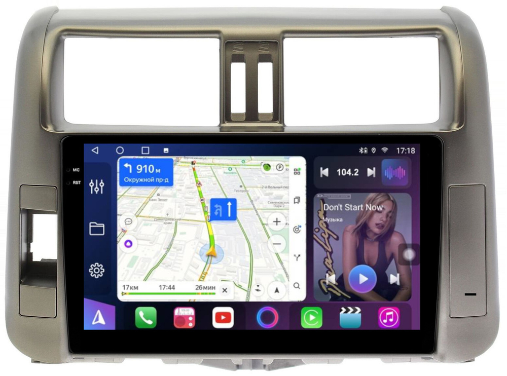 Магнитола для Toyota Land Cruiser Prado 150 2009-2013 (рамка бронза) - FarCar 065M монитор 9.5" QLED на Android 14, TS18, CarPlay, 4G SIM-слот