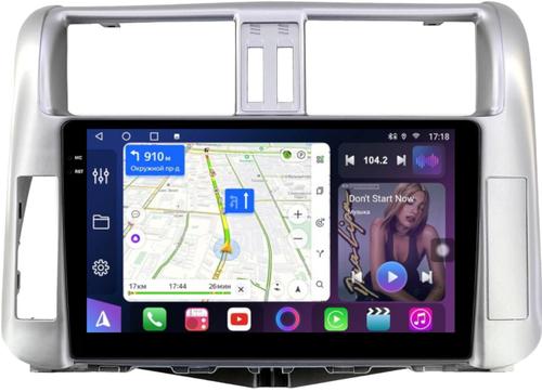 Магнитола для Toyota Land Cruiser Prado 150 2009-2013 (рамка серебро) - FarCar BM065M монитор 9.5" QLED на Android 14, TS10, 4+32Гб, CarPlay, 4G SIM-слот