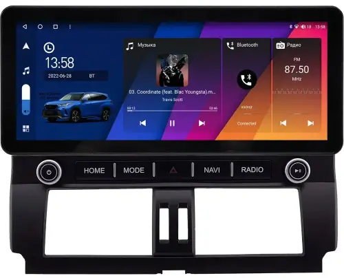 Магнитола для Toyota Land Cruiser Prado 150 2014-2017 - Canbox H-Line 0074 монитор 12.3" QLED в стиле Audi на Android 10, ТОП-процессор, CarPlay, 4G SIM-слот