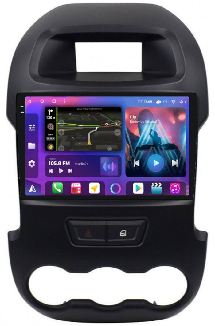Магнитола для Ford Ranger 3 2011-2015 (рамка тип 2) - FarCar BM245M-2K монитор 9.5" 2K QLED на Android 14, Быстрая, CarPlay, 4G SIM-слот