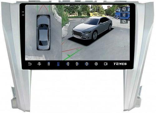 Магнитола для Toyota Camry 55 2014-2018 (рамка серебро) - Teyes CC3-2K-360 на Android 10, 2K QLED, 6Гб+128Гб, CarPlay, 4G SIM-слот, 4 камеры в комплекте