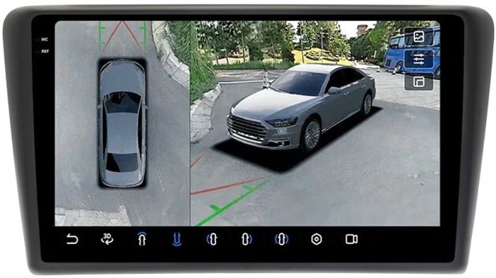 Магнитола для Skoda Rapid 1 2012-2020 (рамка тип 1) - FarCar BX9-360-9580F1 монитор 9.5" 2K QLED на Android 13, 6Гб+128Гб, CarPlay, 4G SIM-слот, 4 камеры в комплекте