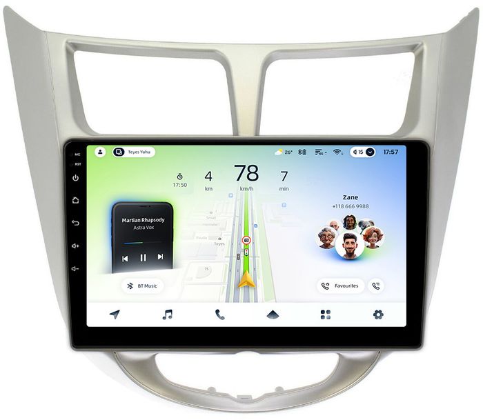 Магнитола для Hyundai Solaris 1 2010-2016 (рамка серебро) - Teyes CC4L монитор 9" IPS на Android 14, Snapdragon 662, CarPlay, 4G SIM-слот