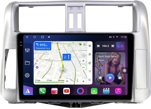 Магнитола для Toyota Land Cruiser Prado 150 2009-2013 (рамка серебро) - FarCar BM065M-2K монитор 9.5" 2K QLED на Android 14, TS10, 4+32Гб, CarPlay, 4G SIM-слот