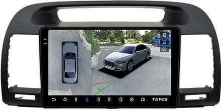 Магнитола для Toyota Camry 30 2001-2006 (рамка черная) - Teyes CC3-2K-360 монитор 9.5" 2K QLED на Android 10, 6Гб+128Гб, CarPlay, 4G SIM-слот, 4 камеры в комплекте