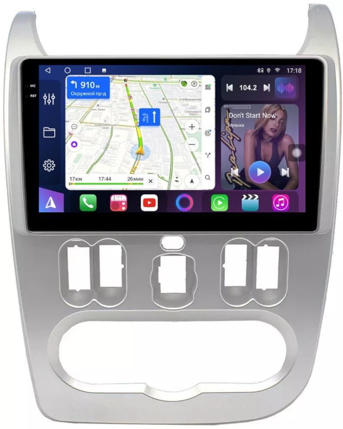 Магнитола для Renault Logan/Sandero 1 2009-2014 - FarCar BM752M монитор 9.5" QLED на Android 14, TS10, 4+32Гб, CarPlay, 4G SIM-слот