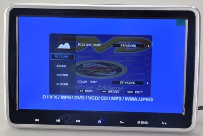 Монитор на подголовник - ERGO ER10VS с LCD монитор 10” (USB/SD/AV/HDMI/DVD) серебристый