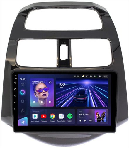 Магнитола для Chevrolet Spark M300 2009-2022, Ravon R2 (рамка глянцевая) - Teyes CC3 монитор 9" QLED на Android 10, ТОП процессор, 4Гб+32Гб, CarPlay, 4G SIM-слот