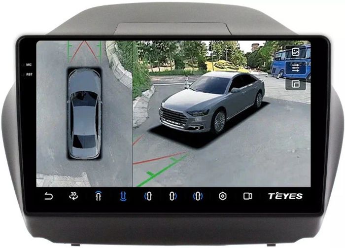 Магнитола для Hyundai iХ35, Tucson 2 2009-2015 (штатный усилитель) - Teyes CC3-2K-360 монитор 10.36" 2K QLED на Android 10, Быстрая, CarPlay, 4G SIM-слот, 4 камеры в комплекте