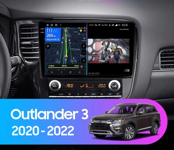 Магнитола для Mitsubishi Outlander 3 2019-2022 (прямоугольный климат) - Kuberg OL-1573 QLed, Android 12, TS10, CarPlay, 4G SIM-слот
