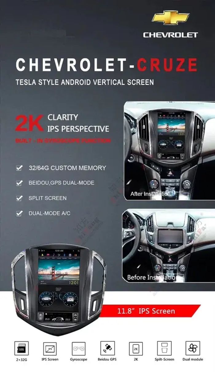 Магнитола для Chevrolet Cruze 2012-2015 - Kuberg ZF-1271-Q6 на Android 11, Быстрая, CarPlay, SIM-слот