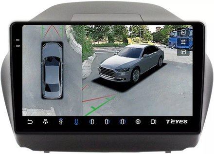 Магнитола для Hyundai iХ35, Tucson 2 2009-2015 (штатный усилитель) - Teyes CC3-2K-360 монитор 10.36" 2K QLED на Android 10, 6Гб+128Гб, CarPlay, 4G SIM-слот, 4 камеры в комплекте