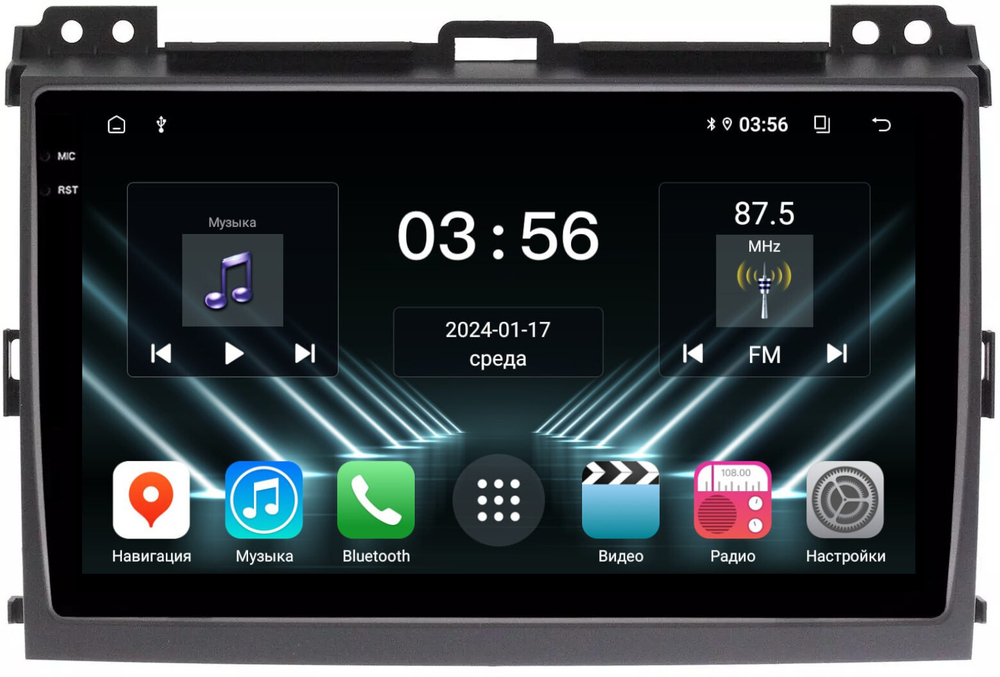 Магнитола для Toyota Land Cruiser Prado 120, Lexus GX470 (экран климата внизу) - FarCar DX456M монитор 9.5" IPS на Android 13, 4+64Гб, CarPlay