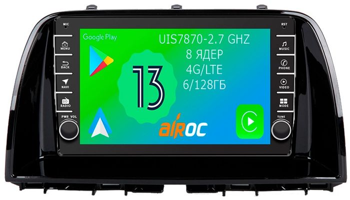 Магнитола для Mazda CX-5 2011-2017 - Airoc AB-2410 (кнопки и крутилки), Android 13, Быстрая, SIM-слот, CarPlay