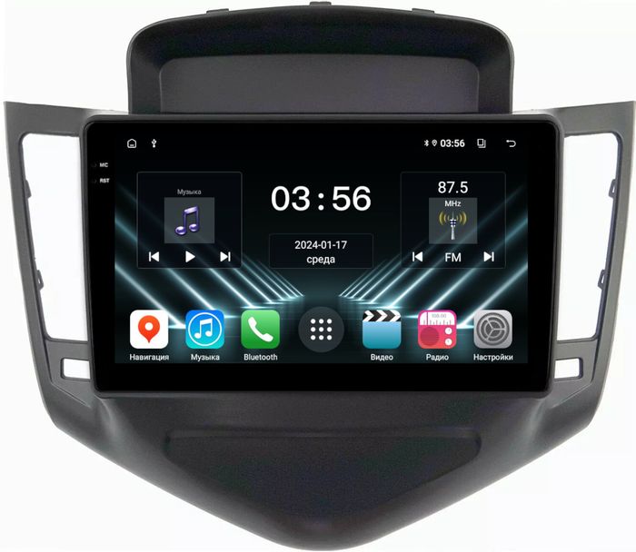 Магнитола для Chevrolet Cruze 1 2009-2012 (рамка черная) - FarCar S280 монитор 9.5" IPS на Android 13, CarPlay