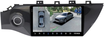 Магнитола для KIA Rio 4, Rio X-Line 2017-2020 (рамка 9 с кнопкой) - Teyes CC3-2K-360 на Android 10, 2K QLED, 6Гб+128Гб, CarPlay, 4G SIM-слот, 4 камеры в комплекте