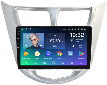 Магнитола для Hyundai Solaris 1 2010-2016 (рамка серебро) - Teyes CC2 PLUS на Android 10, ТОП процессор, 4Гб+64Гб, 4G SIM-слот