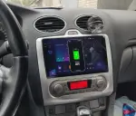 Магнитола для Ford Focus 2 2004-2011 (климат, рамка серебро) - FarCar BM003M-2K монитор 9.5" 2K QLED на Android 14, Быстрая, CarPlay, 4G SIM-слот