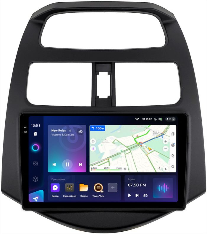 Магнитола для Chevrolet Spark M300 2009-2022, Ravon R2 (рамка матовая) - Teyes CC3-2K монитор 9.5" 2K QLED на Android 10, ТОП процессор, CarPlay, 4G SIM-слот