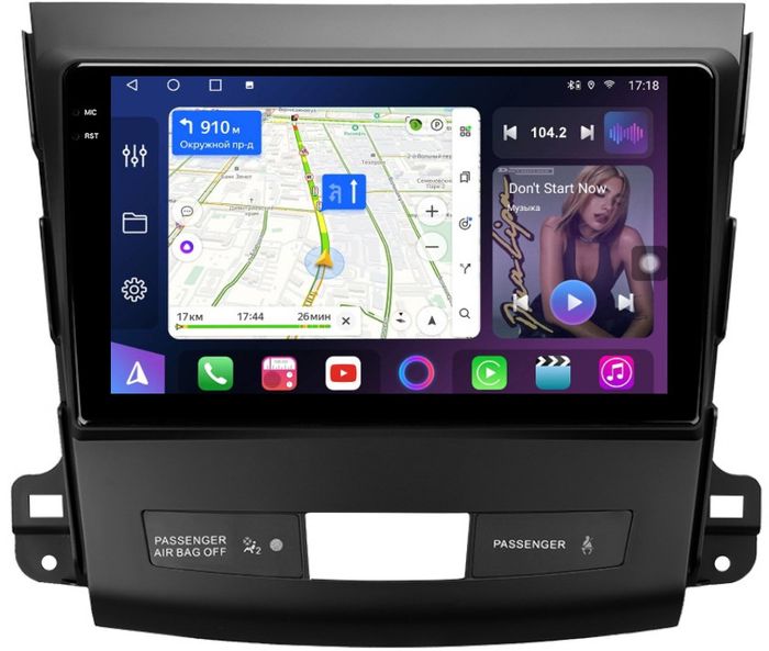 Магнитола для Mitsubishi Outlander XL, Peugeot 4007, Citroen C-Crosser (Rockford, рамка гладкая) - FarCar S400-TS18 монитор 9.5" QLED на Android 14, CarPlay, 4G SIM-слот