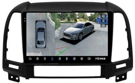 Магнитола для Hyundai Santa Fe 2 CM 2006-2012 (рамка черная) - Teyes CC3-2K-360 на Android 10, 2K QLED, 6Гб+128Гб, CarPlay, 4G SIM-слот, 4 камеры в комплекте