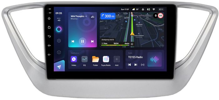 Магнитола для Hyundai Solaris 2 2017-2022 / Solaris HS (без штатной КЗВ, рамка серебро) - Teyes CC3 монитор 9" QLED на Android 10, Быстрая, CarPlay, 4G SIM-слот