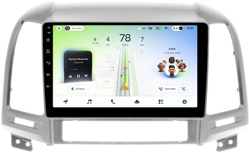 Магнитола для Hyundai Santa Fe 2 CM 2006-2012 (рамка серебро) - Teyes CC4L монитор 9" IPS на Android 14, Snapdragon 662, CarPlay, 4G SIM-слот