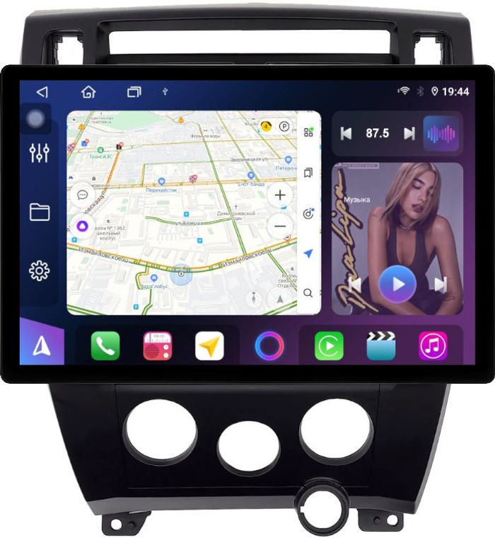 Магнитола для Hyundai Tucson 1 2004-2009 (рамка черная) - FarCar BX877 монитор 13" 2K QLED на Android 13, TS10, 6+128, CarPlay, 4G SIM-слот