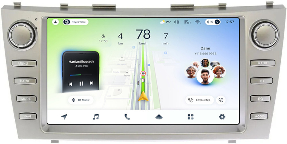 Магнитола для Toyota Camry 40 2006-2011 (рамка с крутилками) - Teyes CC4L монитор 9" IPS на Android 14, Snapdragon 662, CarPlay, 4G SIM-слот