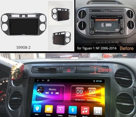 Магнитола для Volkswagen Tiguan 2011-2017 (рамка серая) - Kuberg OL-9908-2 QLed+2K, Android 13, TS20, CarPlay, 4G SIM-слот