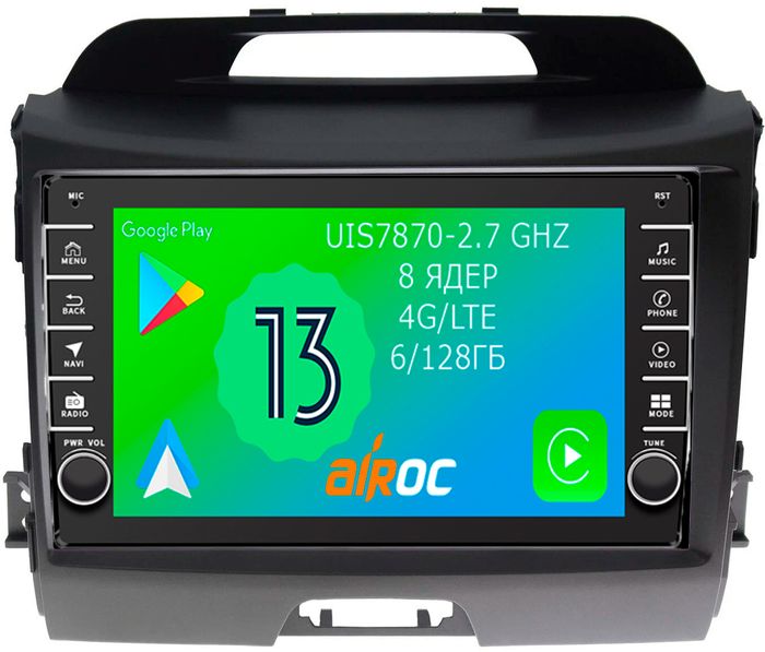Магнитола для KIA Sportage 2010-2016 - Airoc AB-2313 (кнопки и крутилки), Android 13, Быстрая, SIM-слот, CarPlay