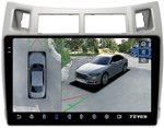 Магнитола для Toyota Vitz 2, Yaris 2 2005-2011 (рамка серебро) - Teyes CC3-2K-360 на Android 10, 2K QLED, 6Гб+128Гб, CarPlay, 4G SIM-слот, 4 камеры в комплекте