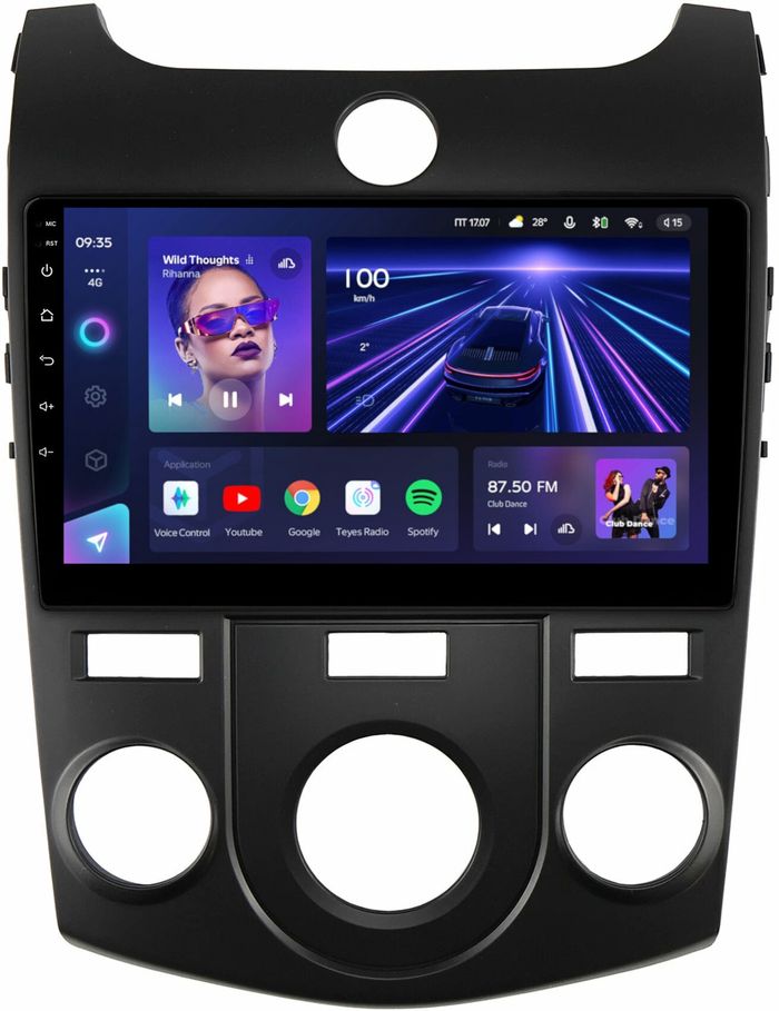 Магнитола для KIA Cerato 2 2008-2013 (кондиционер, рамка черная) - Teyes CC3 на Android 10, QLED, ТОП процессор, 4Гб+32Гб, CarPlay, 4G SIM-слот
