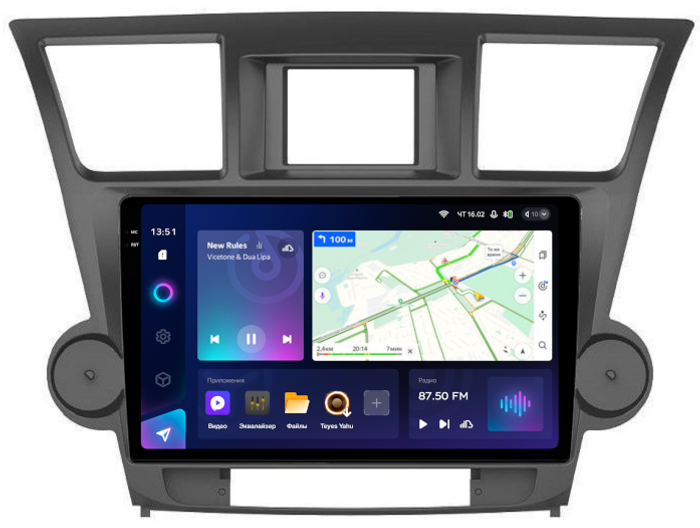 Магнитола для Toyota Highlander 2 XU40 2007-2013 (крутилки декоративные) - Teyes CC3-2K QLed Android 10, ТОП процессор, SIM-слот, CarPlay