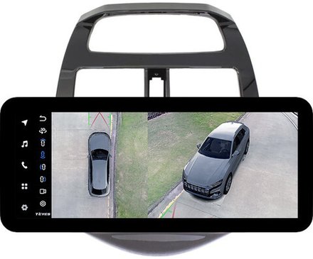 Магнитола для Chevrolet Spark M300 2009-2022, Ravon R2 (рамка глянцевая) - Teyes LUX ONE 360 монитор 12.3" 2K QLED на Android 10, 6Гб+128Гб, CarPlay, 4G SIM-слот, 4 камеры в комплекте