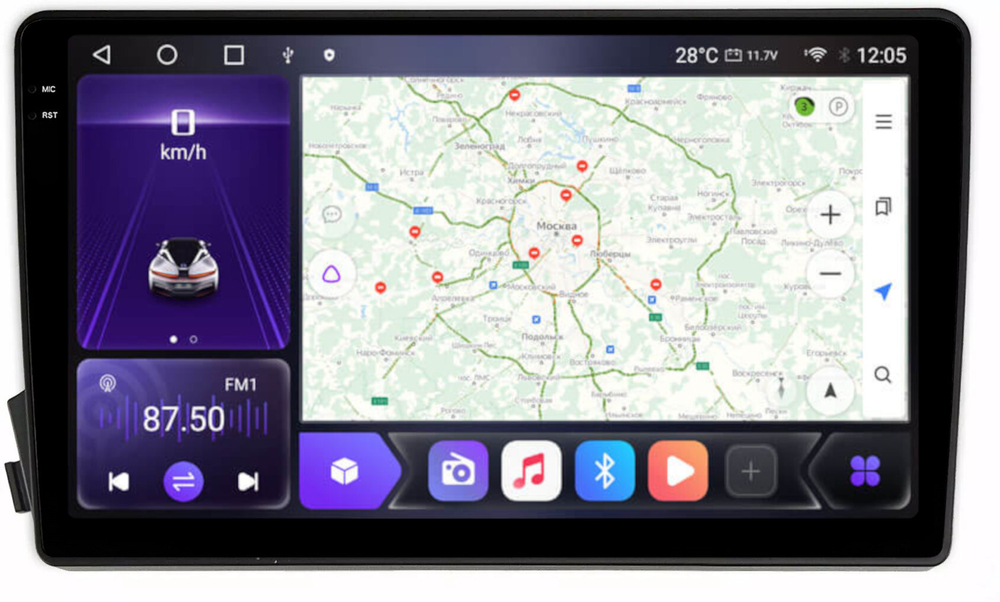 Магнитола для SsangYong Actyon 2005-2010, Kyron, Actyon Sports 2006-2016 - Kuberg OL-9303 QLed+2K, Android 12, TS10,  CarPlay, 4G SIM-слот