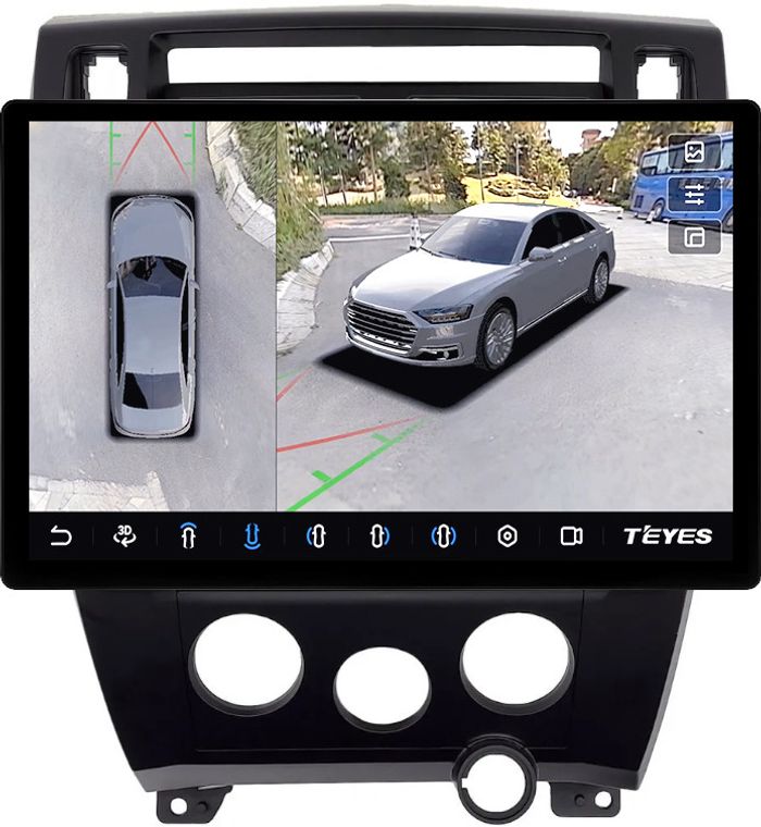 Магнитола для Hyundai Tucson 1 2004-2009 (рамка черная) - Teyes CC3-2K-360 монитор 13" 2K QLED на Android 10, 6Гб+128Гб, CarPlay, 4G SIM-слот, 4 камеры в комплекте