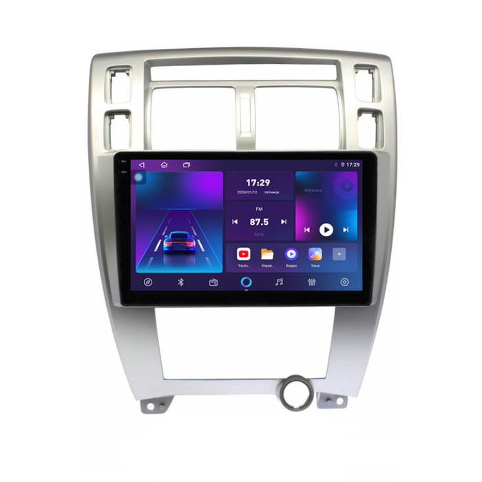 Магнитола для Hyundai Tucson 2004-2009 (рамка серебро) - Parafar PF886LUX1RN2K на Android 13, QLED+2K, ТОП процессор, 4Гб+32Гб, CarPlay, 4G SIM-слот