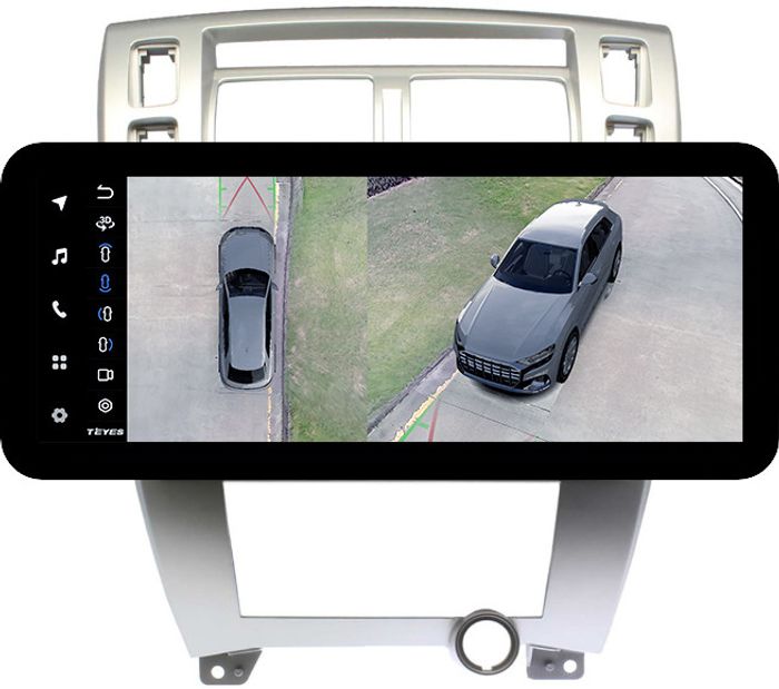 Магнитола для Hyundai Tucson 1 2004-2009 (рамка серебро) - Teyes LUX ONE 360 монитор 12.3" 2K QLED на Android 10, 6/128Гб, CarPlay, 4G SIM-слот, 4 камеры в комплекте