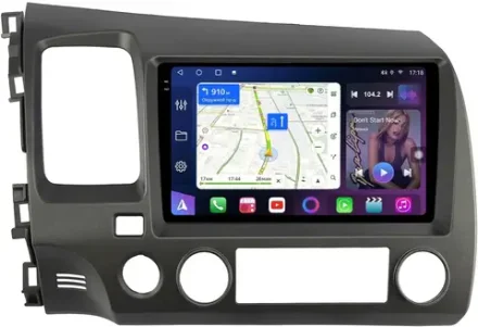 Магнитола для Honda Civic 8 4d 2005-2012 (левый руль) - FarCar BM9-2K-7373-9 монитор 9.5" 2K QLED на Android 14, TS10, 4+32Гб, CarPlay, 4G SIM-слот