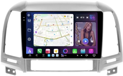 Магнитола для Hyundai Santa Fe 2 CM 2006-2012 (рамка серебро) - FarCar GX008M монитор 9.5" 2K QLED на Android 14, TS20, 6+128Гб, CarPlay, 4G SIM-слот