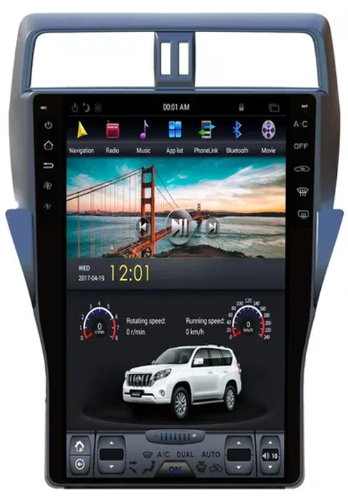 Магнитола для Toyota Land Cruiser Prado 150 2017-2023 - Kuberg GE вертикальный экран в стиле "Тесла" на Android 13, CarPlay, 4G SIM-слот