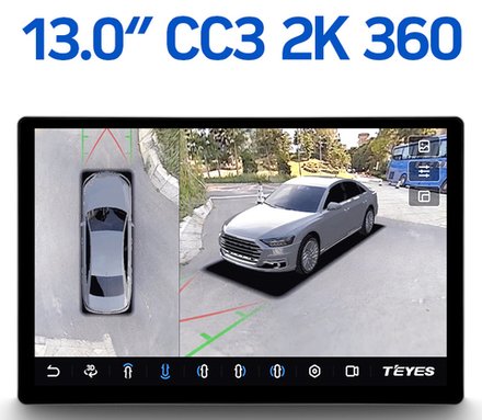 Магнитола для Mitsubishi (206x105мм) - Teyes CC3-2K-360 монитор 13" 2K QLED на Android 10, 6Гб+128Гб, CarPlay, 4G SIM-слот, 4 камеры в комплекте