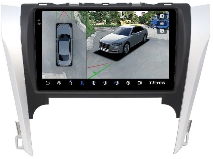 Магнитола для Toyota Camry 50 2011-2014 (рамка серебристо-черная 9) - Teyes CC3-2K-360 на Android 10, 2K QLED, 6Гб+128Гб, CarPlay, 4G SIM-слот, 4 камеры в комплекте