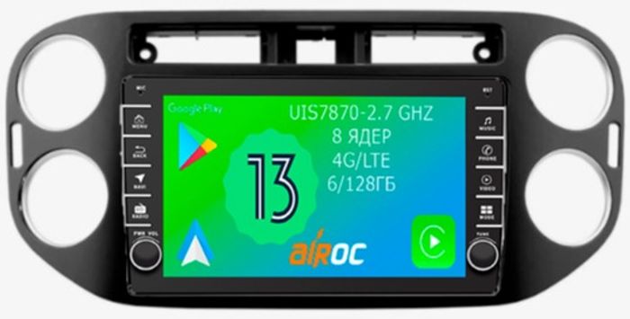 Магнитола для Volkswagen Tiguan 2007-2017 (черный) - Airoc AB-3704B (кнопки и крутилки), Android 13, Быстрая, SIM-слот, CarPlay