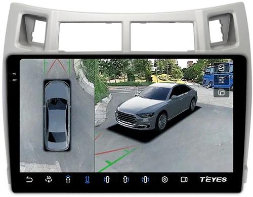 Магнитола для Toyota Vitz 2, Yaris 2 2005-2011 (рамка серебро) - Teyes CC3-2K-360 на Android 10, 2K QLED, 6Гб+128Гб, CarPlay, 4G SIM-слот, 4 камеры в комплекте