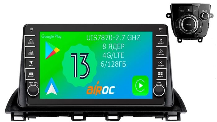 Магнитола для Mazda 3, Axela 2013-2019 - Airoc AB-2407 (кнопки и крутилки), Android 13, Быстрая, SIM-слот, CarPlay