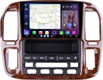 Магнитола для Toyota Land Cruiser 100, Lexus LX470 1998-2002 (климат на ШГУ, рамка дерево) - FarCar XXL9-9608F4 монитор 9.5" 2K QLED на Android 14, TS20, 8+256Гб, CarPlay, 4G SIM-слот
